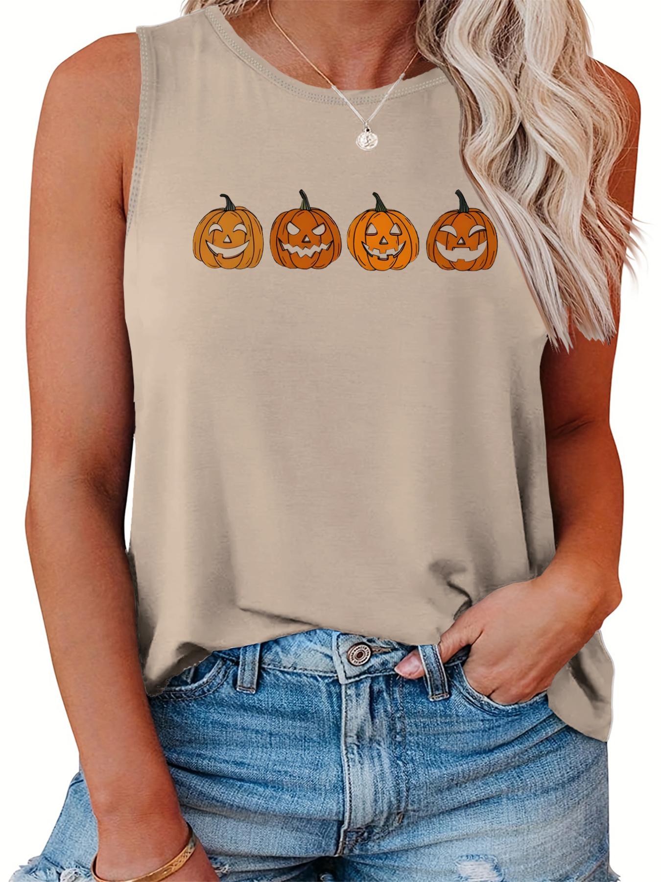 Funny Pumpkin Print Halloween Tank Top