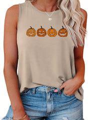 Funny Pumpkin Print Halloween Tank Top