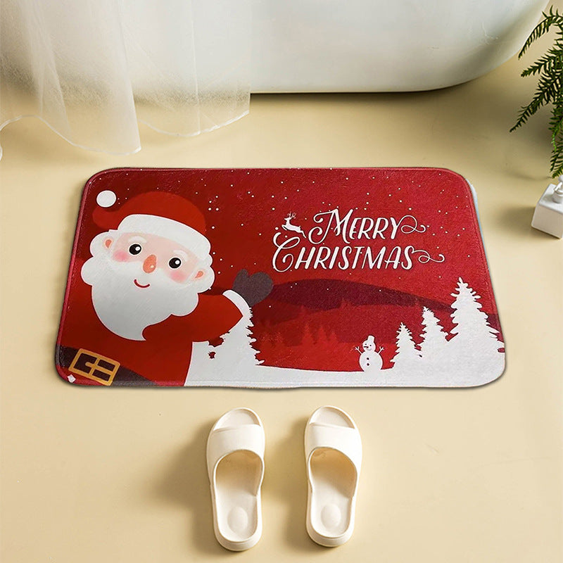 Santa Claus Floor Mat Soft Non-slip Bath Rug Christmas Decoration Carpet