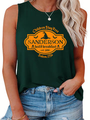 Witch House Number Print Plus Size Halloween Tank Top