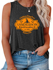Witch House Number Print Plus Size Halloween Tank Top