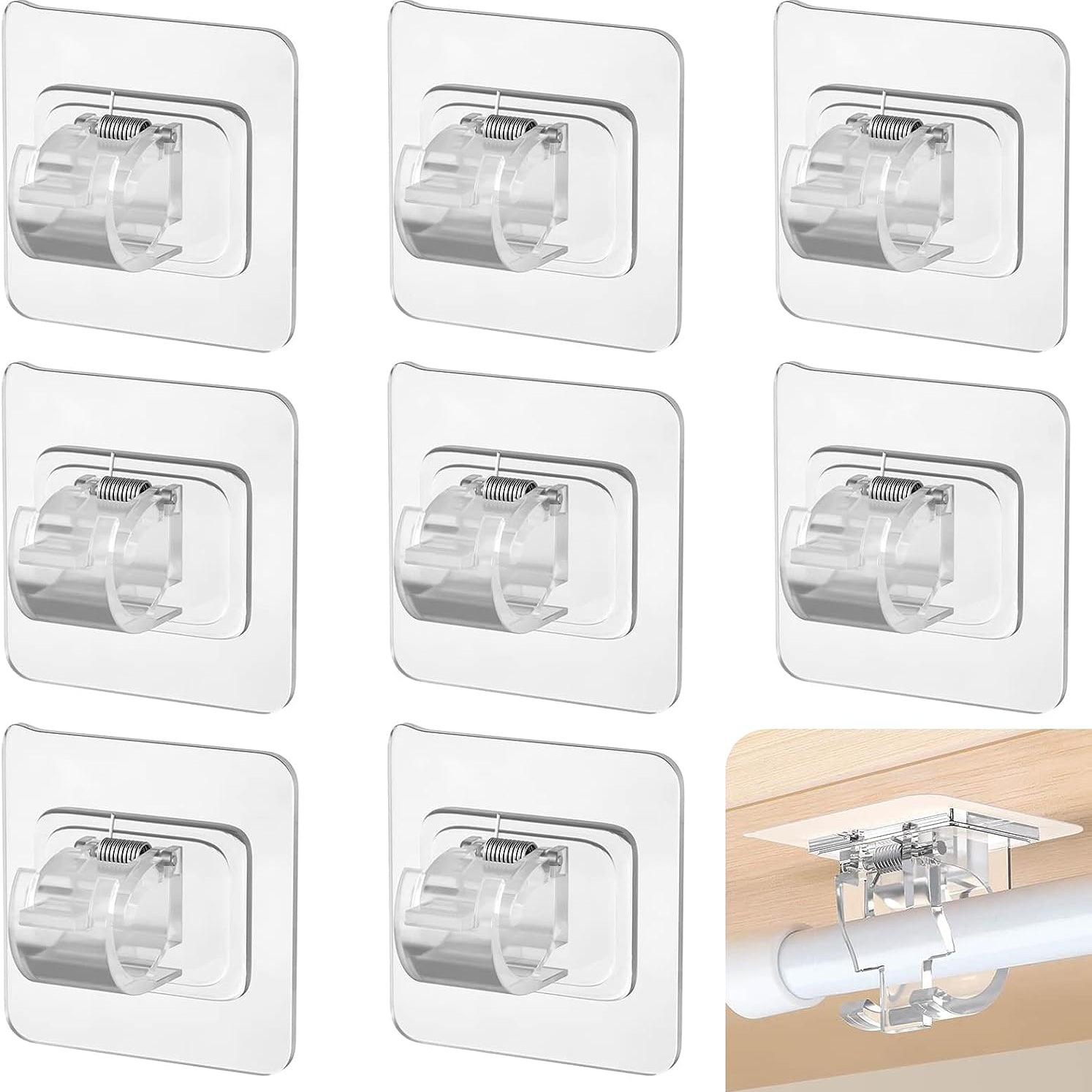 6pcs Adhesive Curtain Rod Holder Hooks Self Adhesive No Drill Nail Adjustable