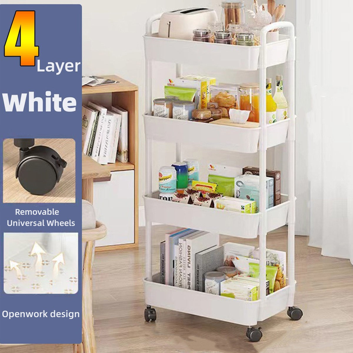 4 Tier Cart Rack For Kitchen Bathroom Office And Bedroom