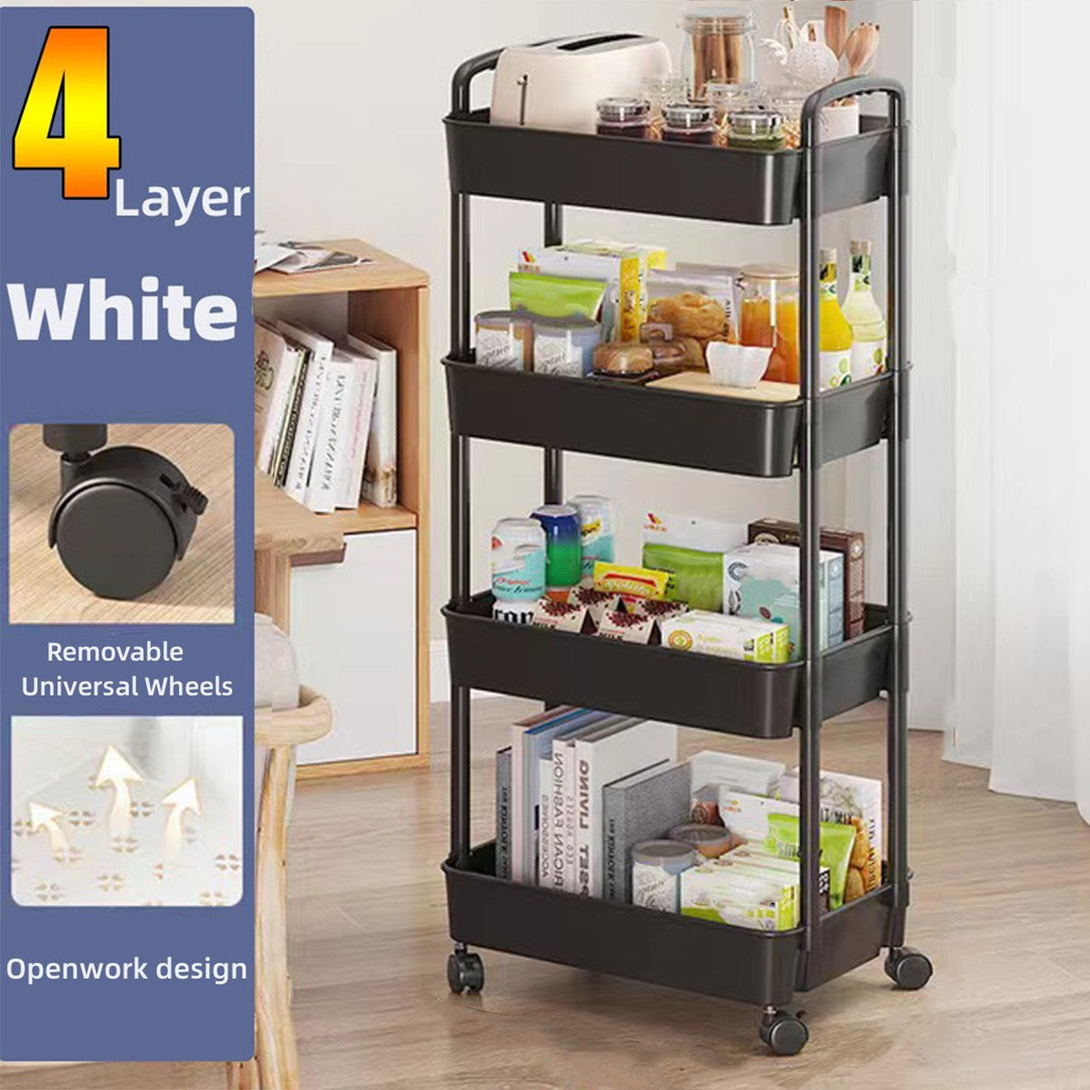 4 Tier Cart Rack For Kitchen Bathroom Office And Bedroom