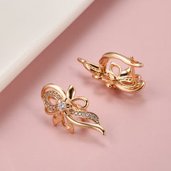 Vintage Golden Crystal Flower Earrings Zircon Wedding Jewelry