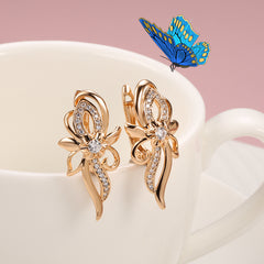 Vintage Golden Crystal Flower Earrings Zircon Wedding Jewelry