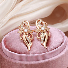 Vintage Golden Crystal Flower Earrings Zircon Wedding Jewelry
