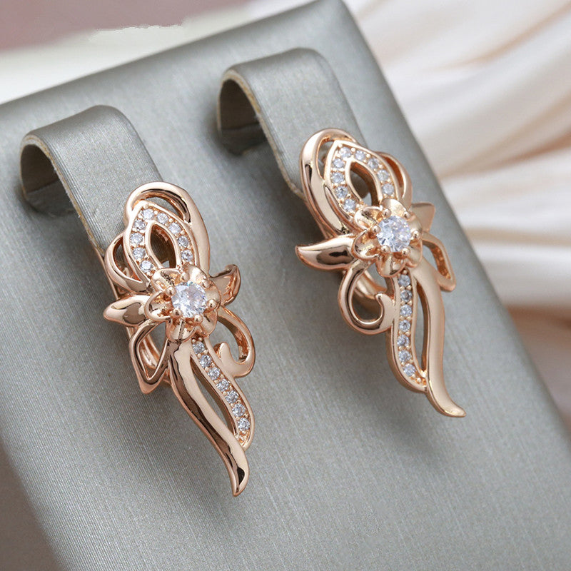 Vintage Golden Crystal Flower Earrings Zircon Wedding Jewelry