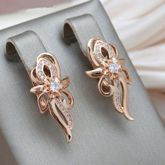 Vintage Golden Crystal Flower Earrings Zircon Wedding Jewelry