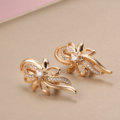Vintage Golden Crystal Flower Earrings Zircon Wedding Jewelry