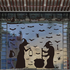 Halloween Witch and Cat Curtain Decoration