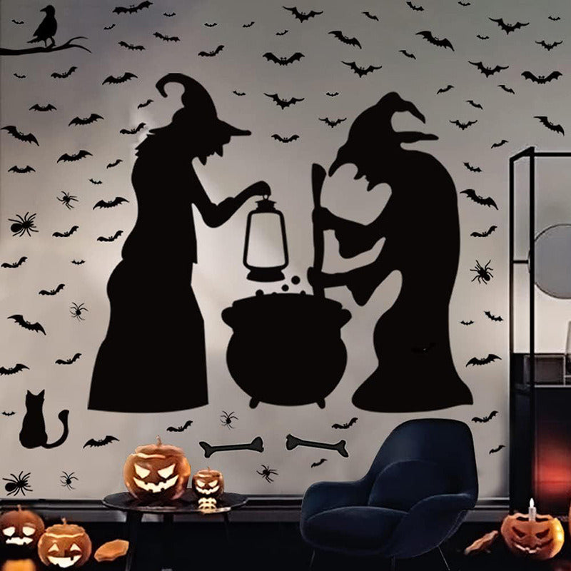Halloween Witch and Cat Curtain Decoration