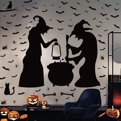 Halloween Witch and Cat Curtain Decoration