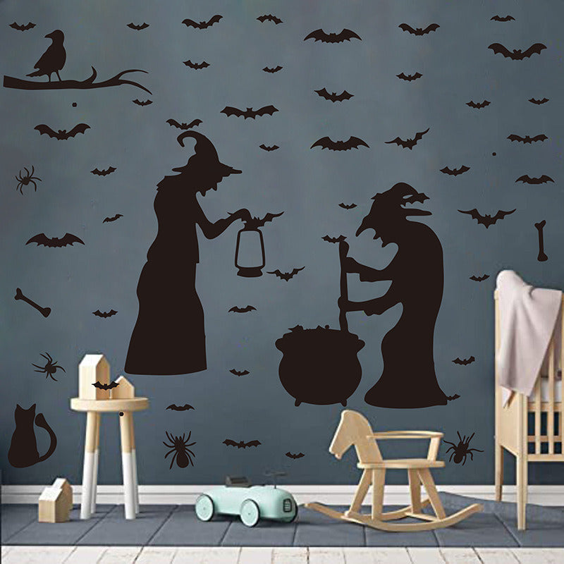 Halloween Witch and Cat Curtain Decoration