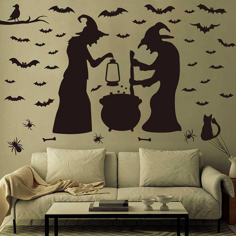 Halloween Witch and Cat Curtain Decoration