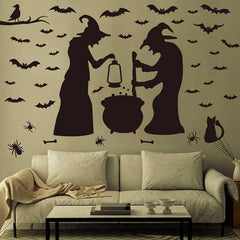 Halloween Witch and Cat Curtain Decoration
