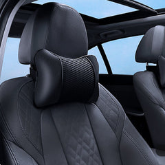 Car Headrest PU Leather Mesh Neck Pillow Soft Comfortable Seat Rest Cushion