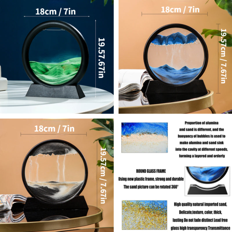 3D Moving Sand Art Picture Round Glass Deep Sea Sandscape Hourglass Quicksand