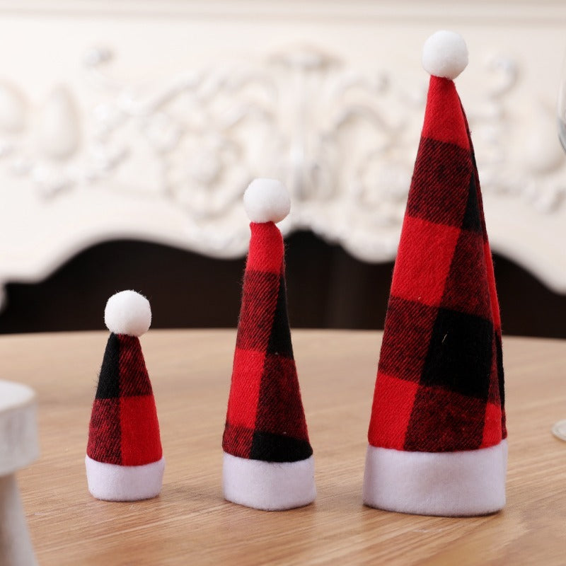 Christmas Hat Red And Plaid Cloth Mini Hat And Fork Set
