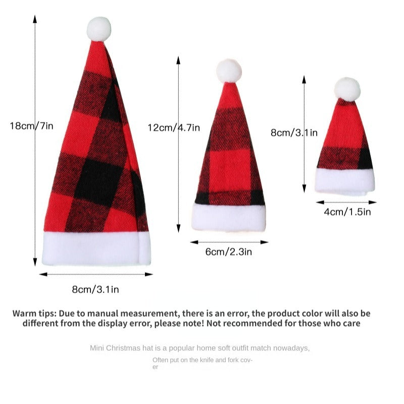Christmas Hat Red And Plaid Cloth Mini Hat And Fork Set