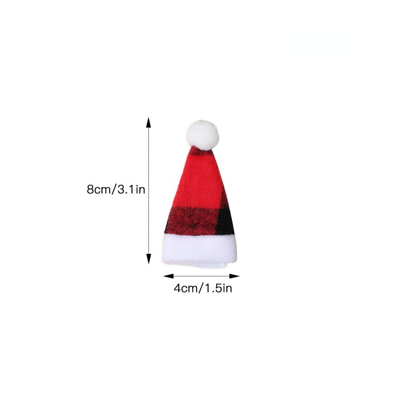 Christmas Hat Red And Plaid Cloth Mini Hat And Fork Set