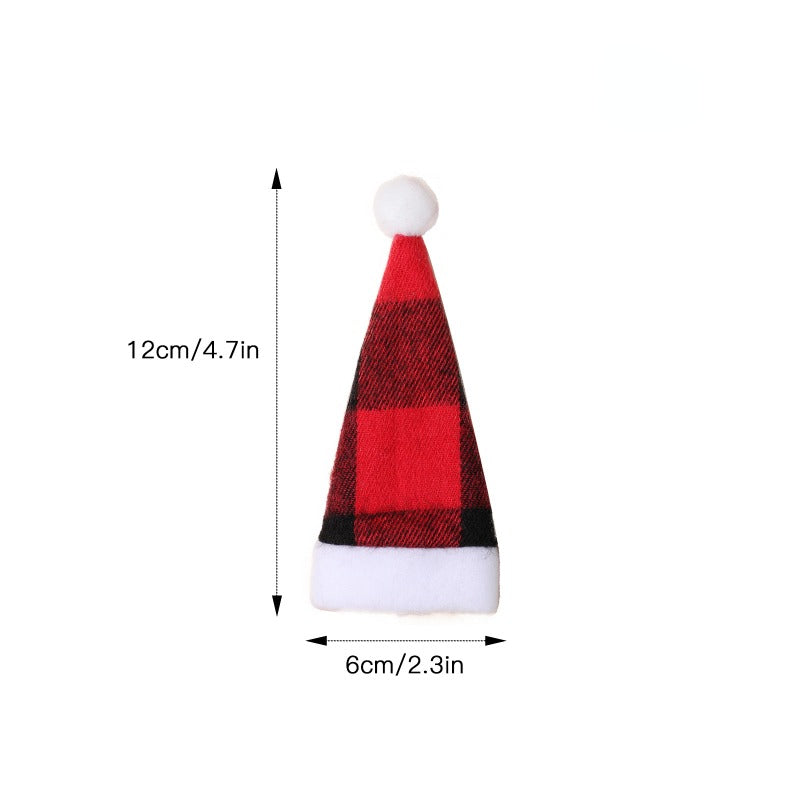 Christmas Hat Red And Plaid Cloth Mini Hat And Fork Set