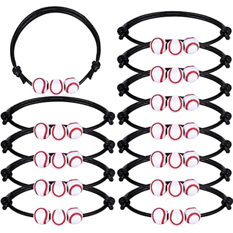 12 Baseball Bracelets Pack - Adjustable Charms Ball Beads Braid