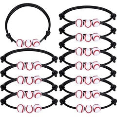 12 Baseball Bracelets Pack - Adjustable Charms Ball Beads Braid