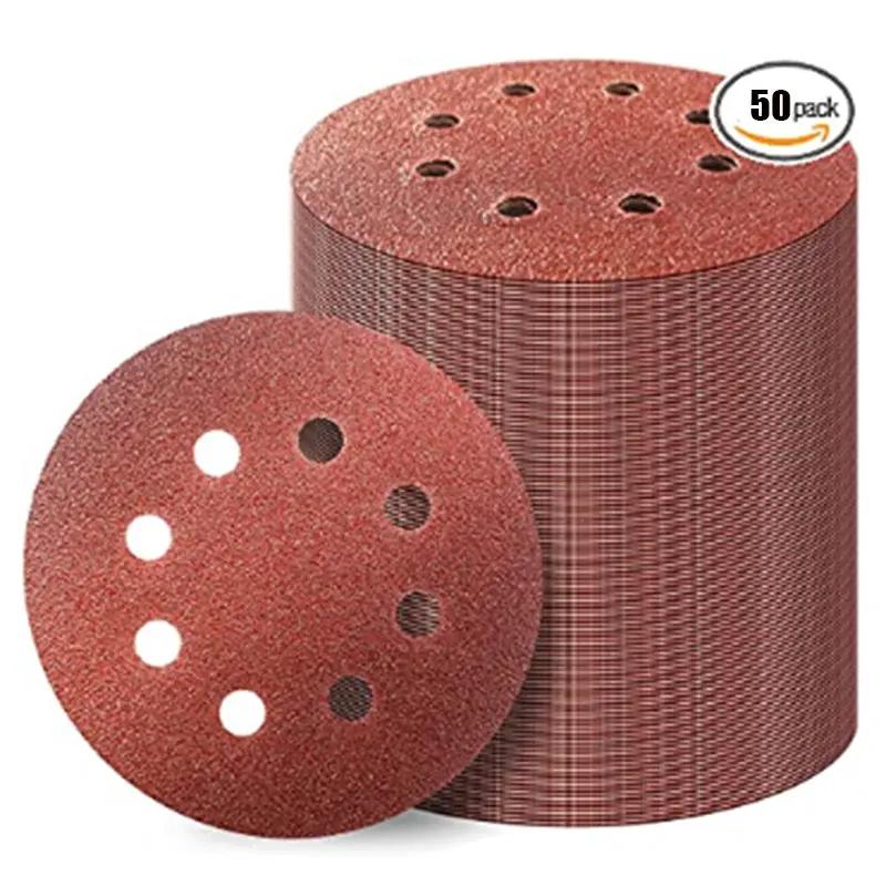 50pcs 12.7 cm 8 Hole Hook & Loop Sanding Discs 60-400 Grits