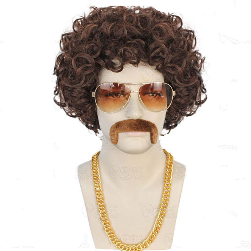 Short Brown Curly Rocker Wig for Men