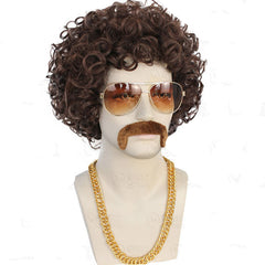 Short Brown Curly Rocker Wig for Men