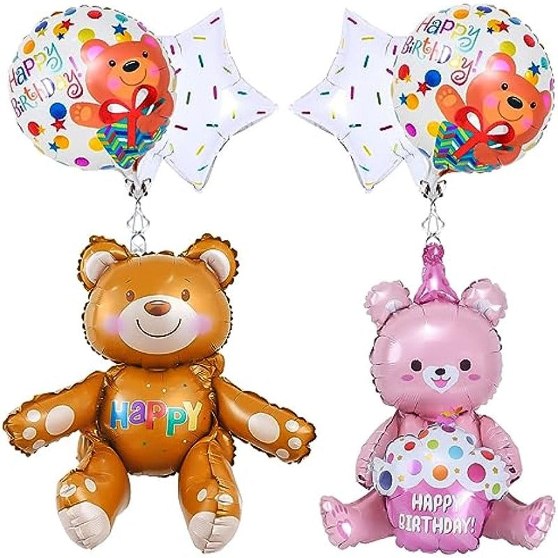 6pcs Birthday Bear Balloon Set, Foil Bear Balloon for Animal Birthday Parties