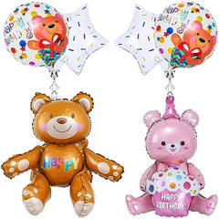 6pcs Birthday Bear Balloon Set, Foil Bear Balloon for Animal Birthday Parties
