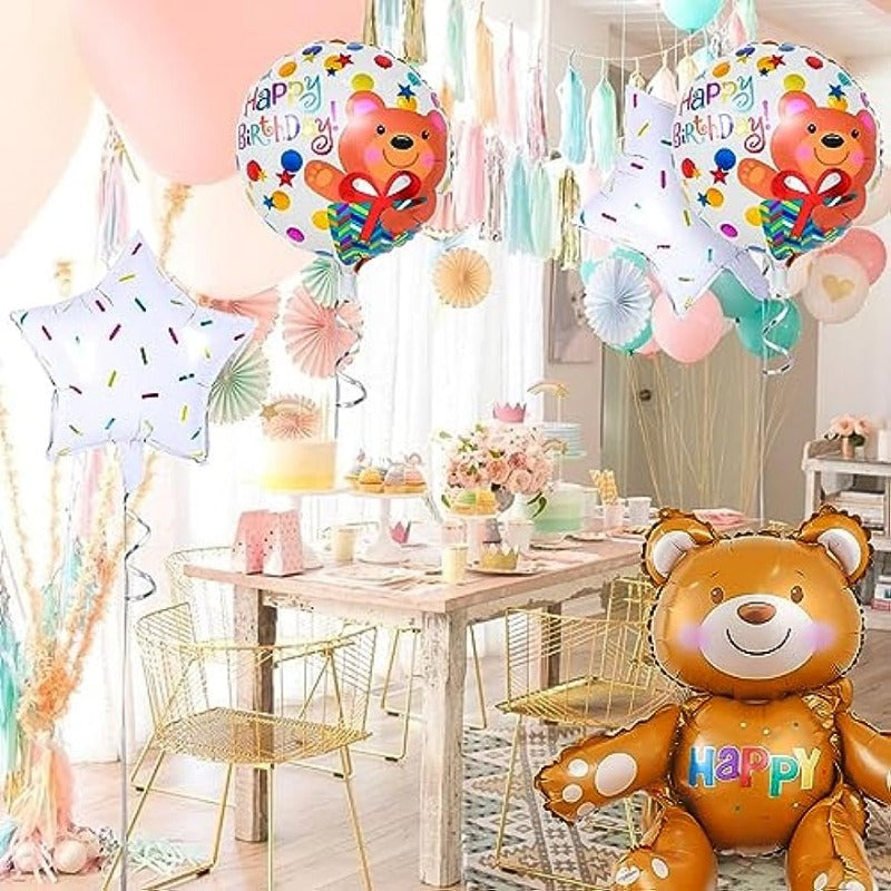 6pcs Birthday Bear Balloon Set, Foil Bear Balloon for Animal Birthday Parties