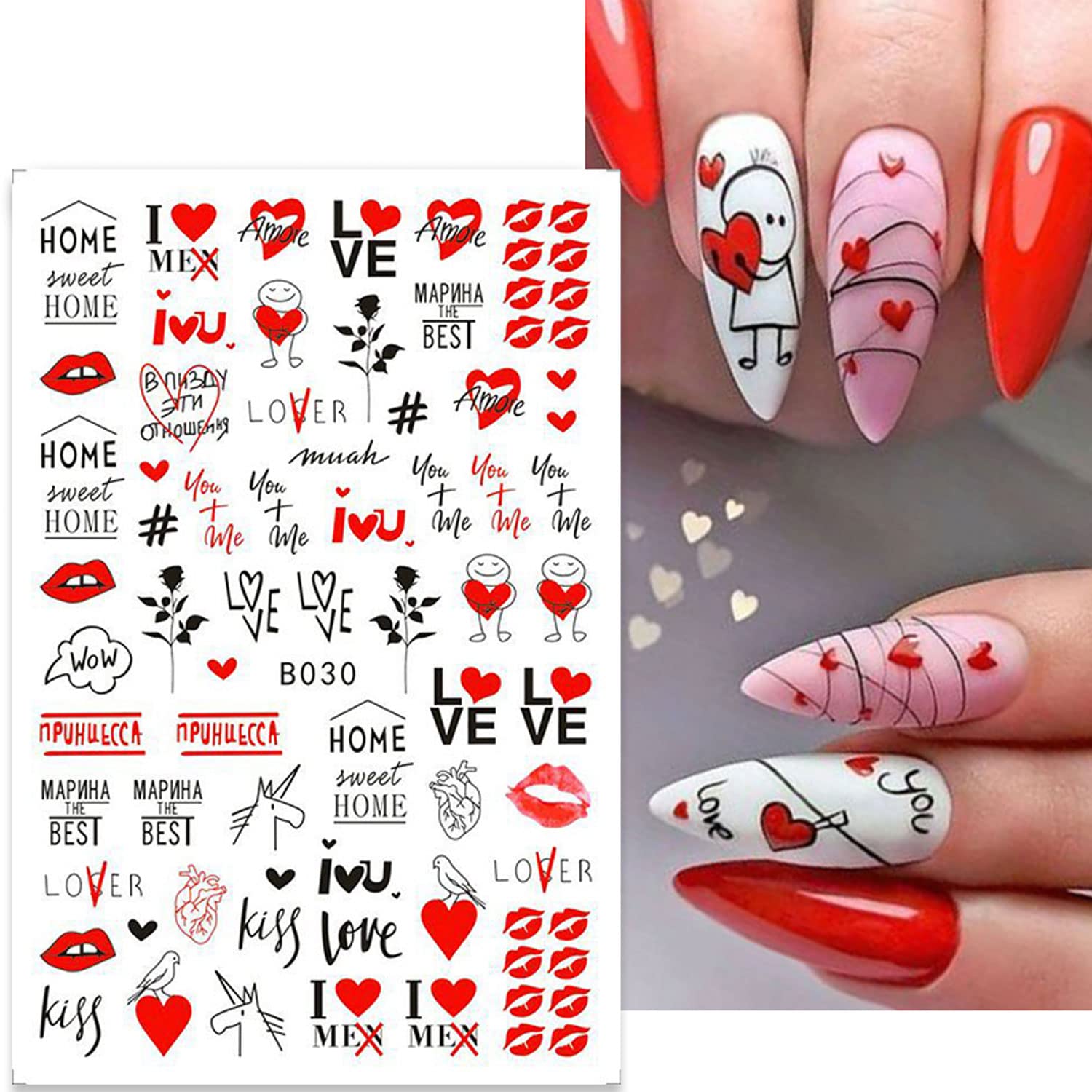 Valentines Nail Stickers Red Love Nail Art Supplies