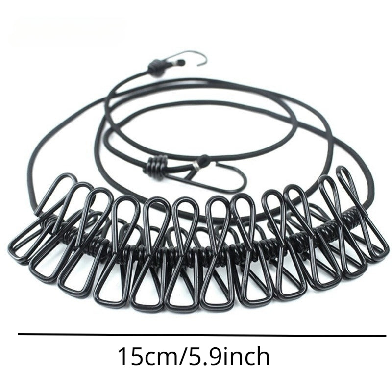 Portable Windproof Clothesline with 12 Clips