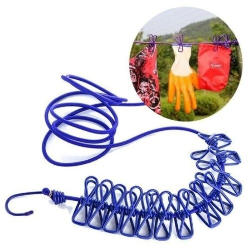 Portable Windproof Clothesline with 12 Clips
