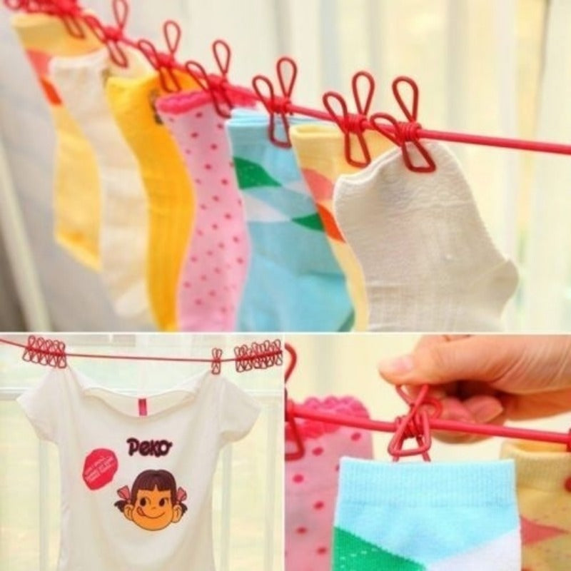 Portable Windproof Clothesline with 12 Clips