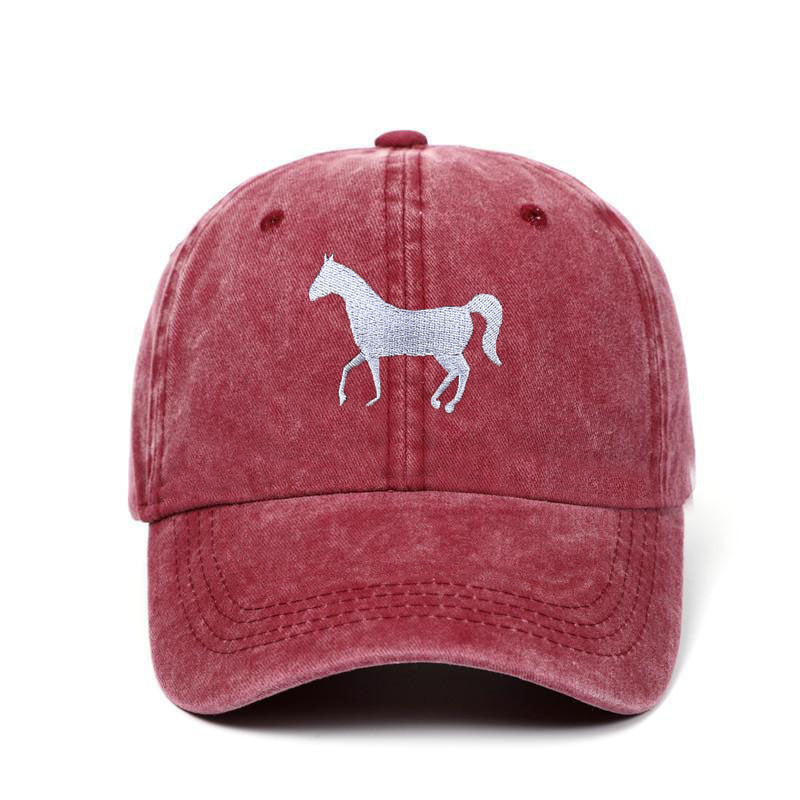 Horse Embroidered Washed Vintage Sunshade Baseball Hat