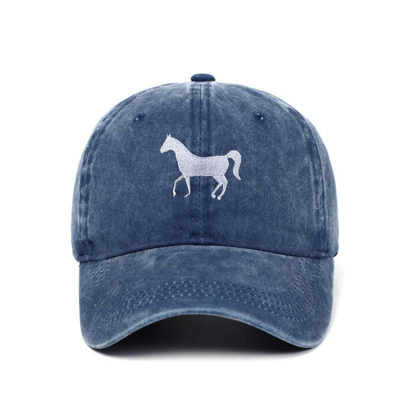 Horse Embroidered Washed Vintage Sunshade Baseball Hat