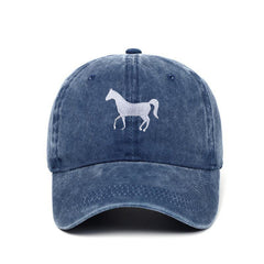 Horse Embroidered Washed Vintage Sunshade Baseball Hat