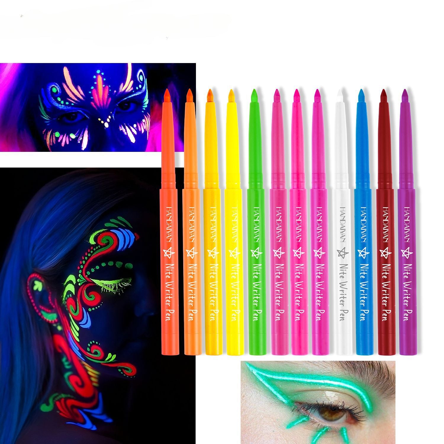 12 Colors Fluorescent Eyeliner Pen UV Waterproof Gel Pen