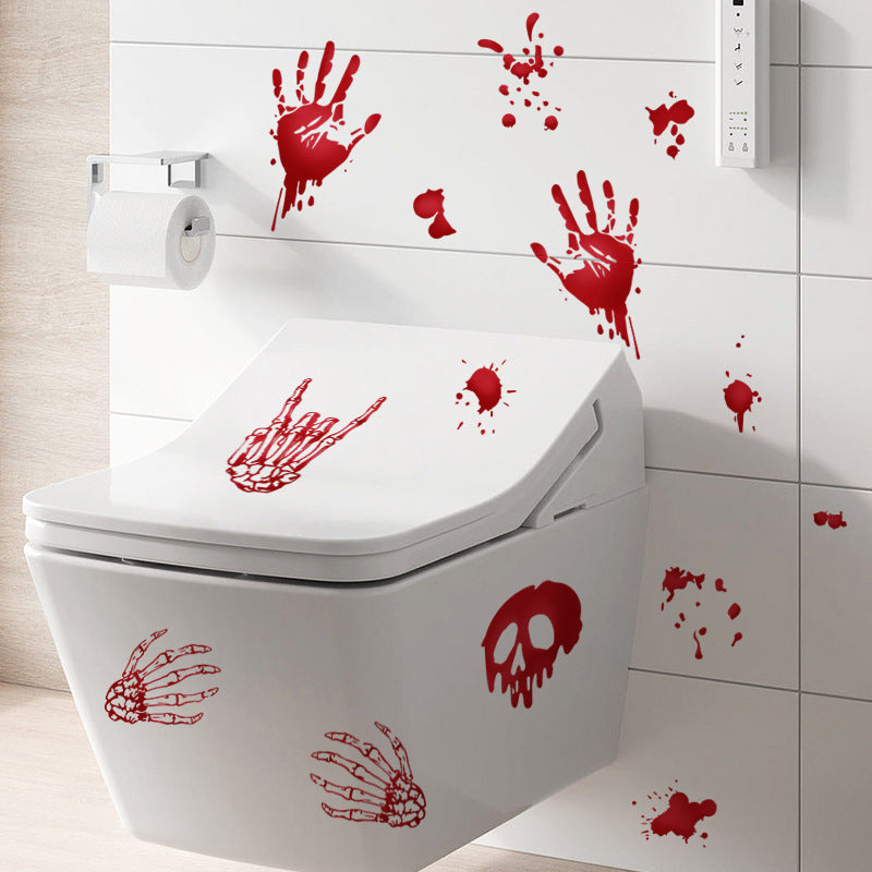 1pc Halloween Bloody Hands Wall Sticker Bloodstain Cat Home Background Grou