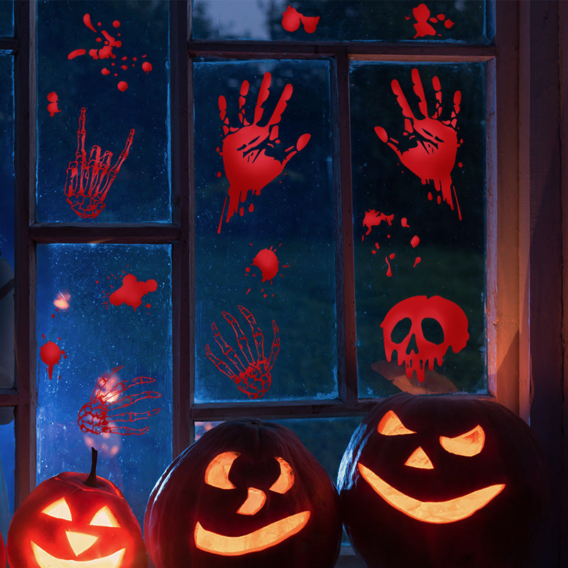 1pc Halloween Bloody Hands Wall Sticker Bloodstain Cat Home Background Grou