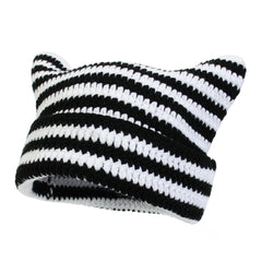 Little Devil Crocheted Wool Hat with Cat's Ears - Halloween Gift
