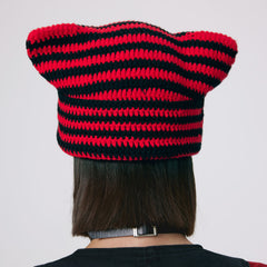 Little Devil Crocheted Wool Hat with Cat's Ears - Halloween Gift