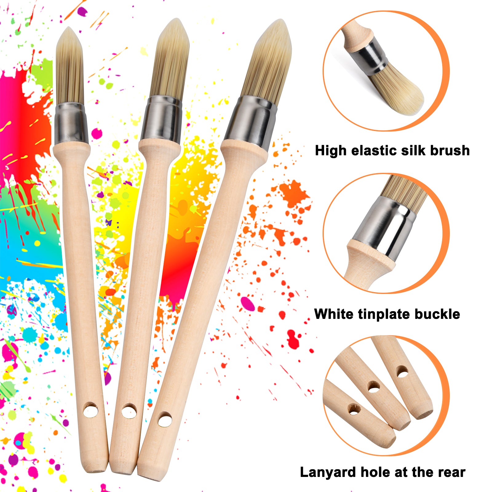 3pcs Window Frame Brushes Glaze Brush Wooden Handle Synthetic Bristles