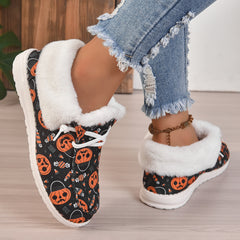 Women's Pumpkin Lace-up Canvas Shoes Low Top Slip-on Flats