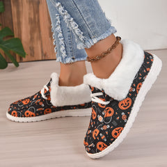 Women's Pumpkin Lace-up Canvas Shoes Low Top Slip-on Flats