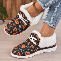 Women's Pumpkin Lace-up Canvas Shoes Low Top Slip-on Flats